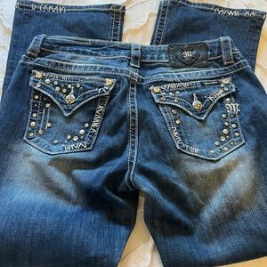 Miss Me Dark Blue Embellished Pocket Bootcut Jeans
